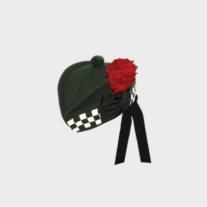 Casquettes Glengarry Highland 100 % pure laine noire et blanche en dés vert foncé