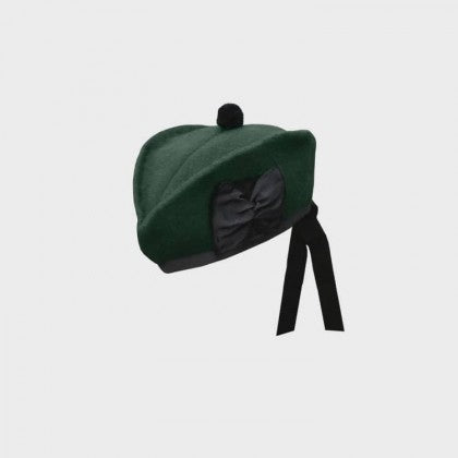 Chapeau Glengarry uni vert foncé 100 % pure laine des Highlands