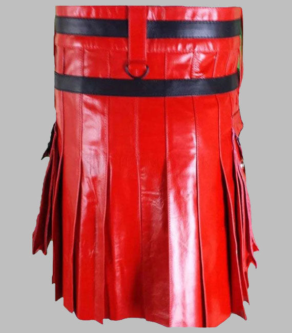 Black And Red Hybrid Leather Kilt