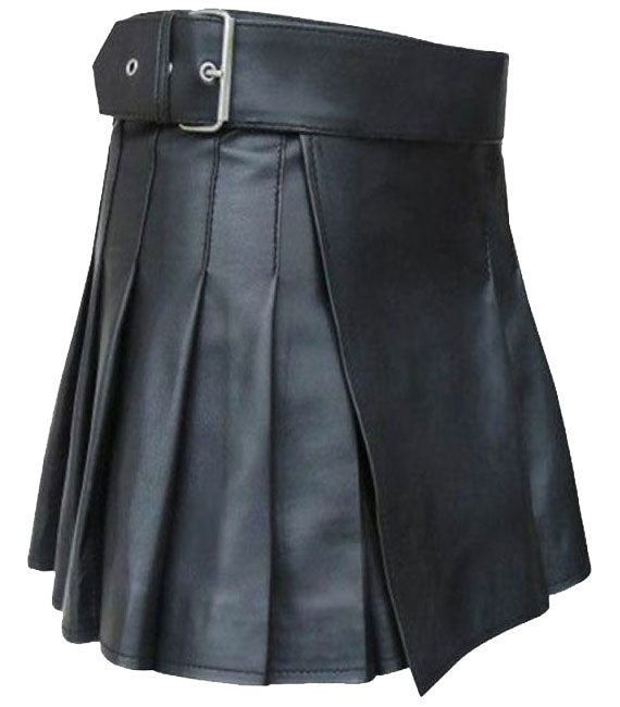 Black Color Women Leather Kilt