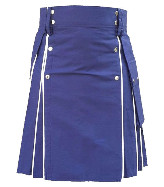 Kilt utilitaire bleu avec ligne simple blanche