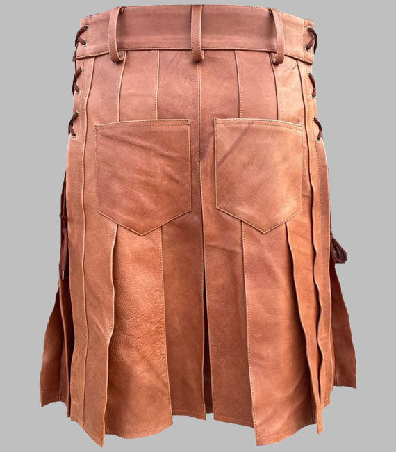 Brown Leather Kilt For Men