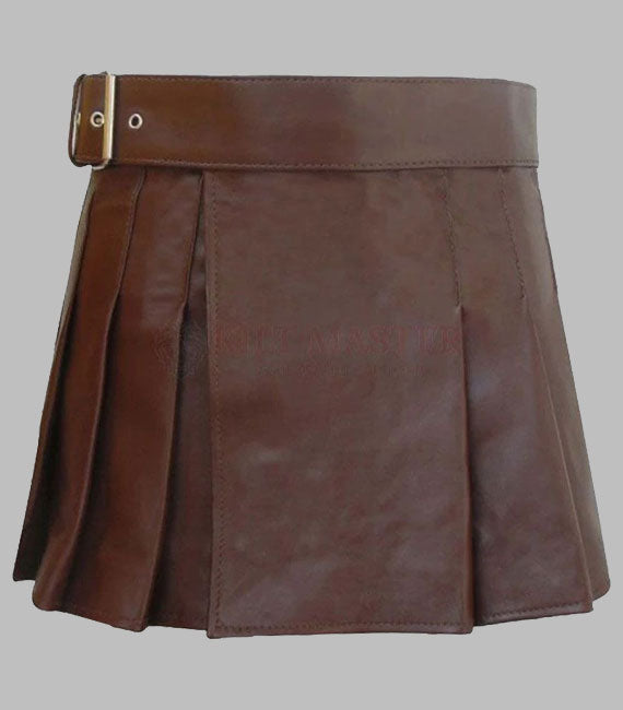 Brown Leather Kilt For Mens