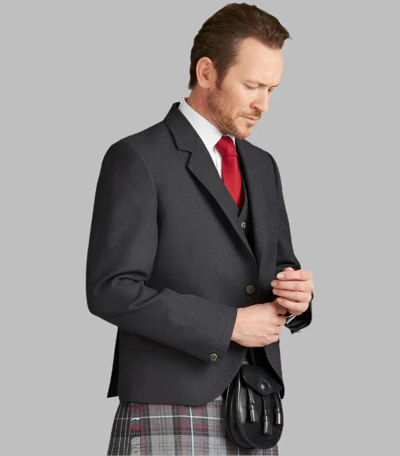 Charcoal Grey Tweed Jacket Kilt Outfit