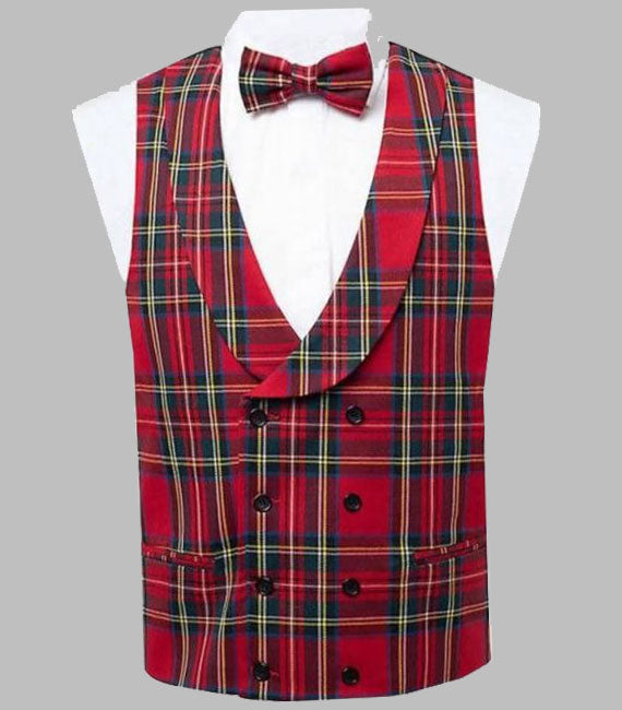 Double Breasted Royal Stewart Waistcoat With Shawl Lapel