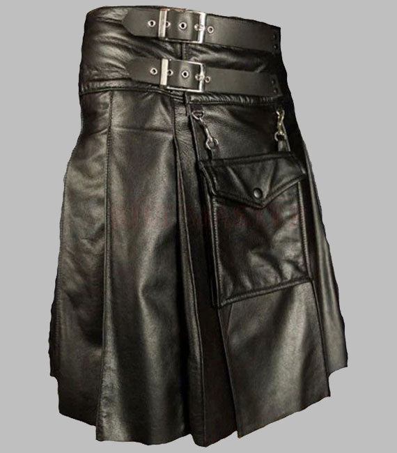 Fancy Black Leather Kilt