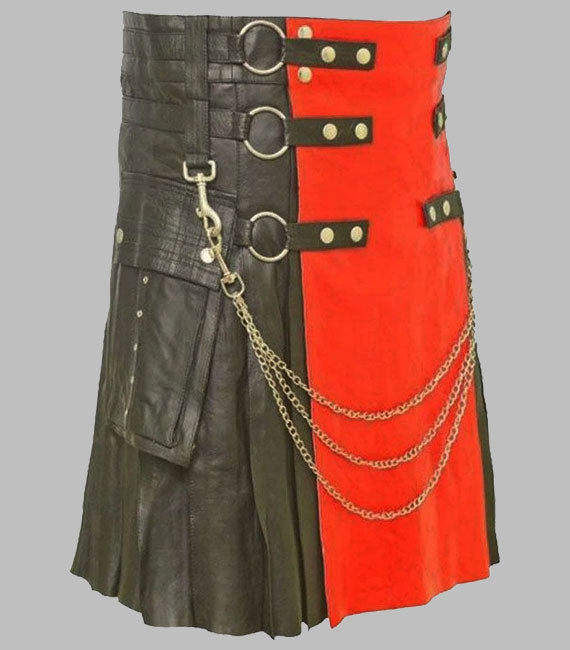 Fashion Leather Kilt With Red Apron