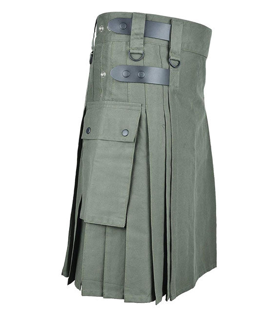 Kilt utilitaire en coton vert pour homme