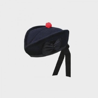 Casquette Glengarry noire unie avec pompon rouge