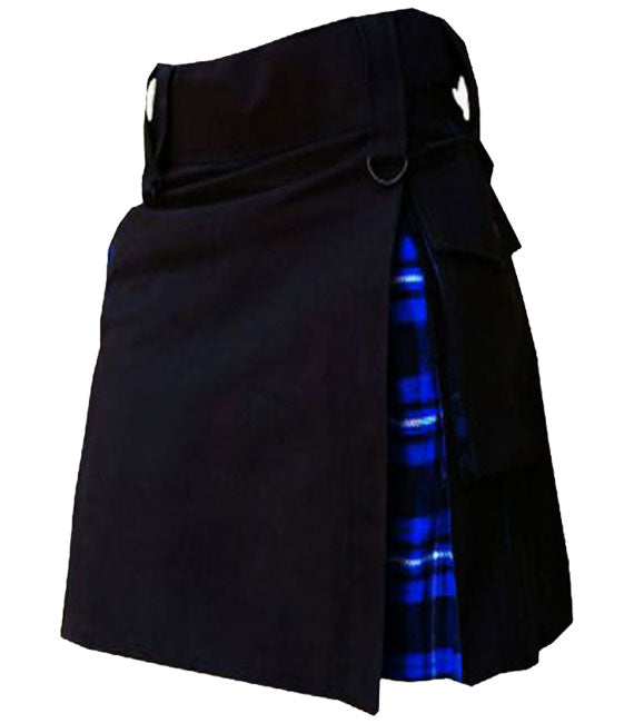 Ramsay Blue Tartan With Black Cotton Women Hybraid Kilt