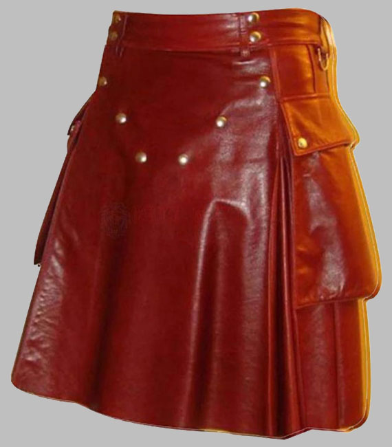 Red Leather Kilt Mens
