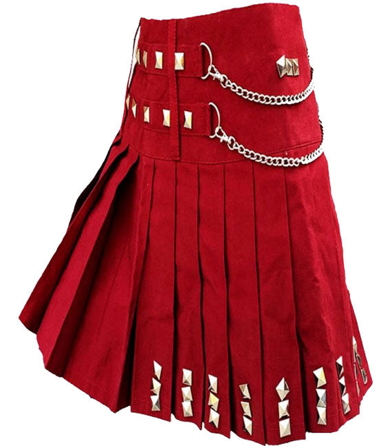 Red Utility Kilt for Women With Silver Chain