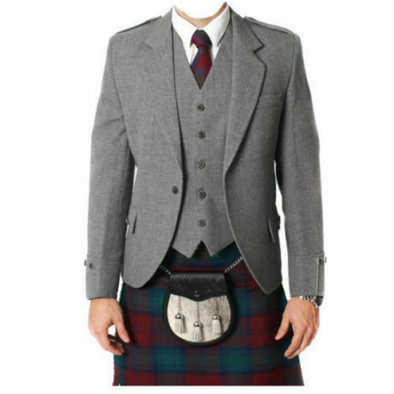 Argyle Kilt Jacket With Waistcoat Scottish Wedding Kilt Jacket Men