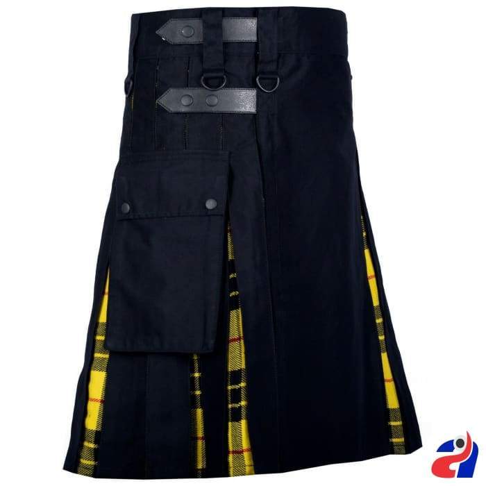 Black Cotton Macleod of lewis Tartan Scottish Utility Cargo Hybrid Kilt