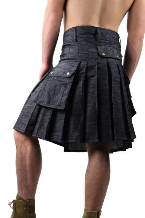 Black Denim Utility Kilt For Men