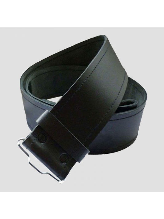 Black Plain Leather Kilt Belt With Buckle