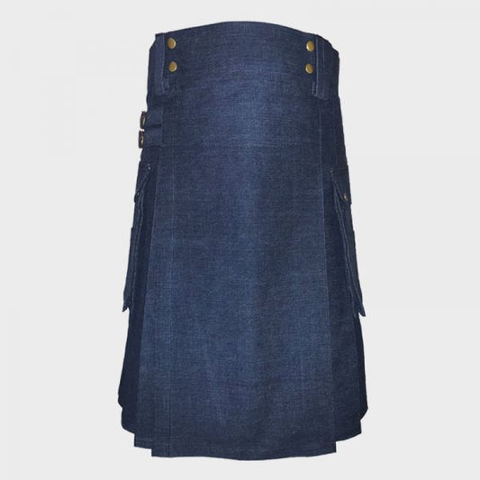 Blue Denim Kilt High Quality With Large Cargo Pockets