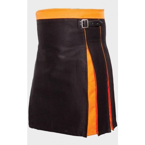 Box Pleated Modern Black And Orange Kilt For Men