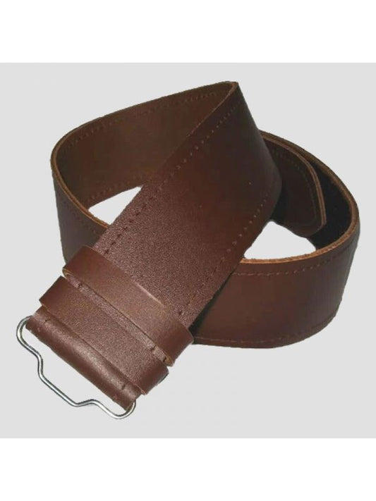 Brown Embossed Plain Kilt Belt With Celtic Buckle