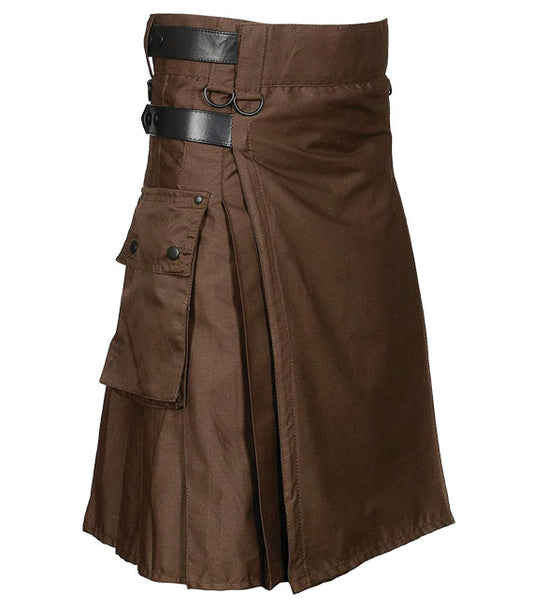 Buy Chocolate Brown Leather Strap Utility Kilt For Active men