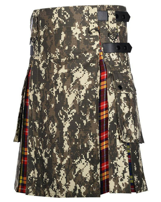 Camo Buchanan Tartan Scottish Utility Cargo Hybrid Kilt