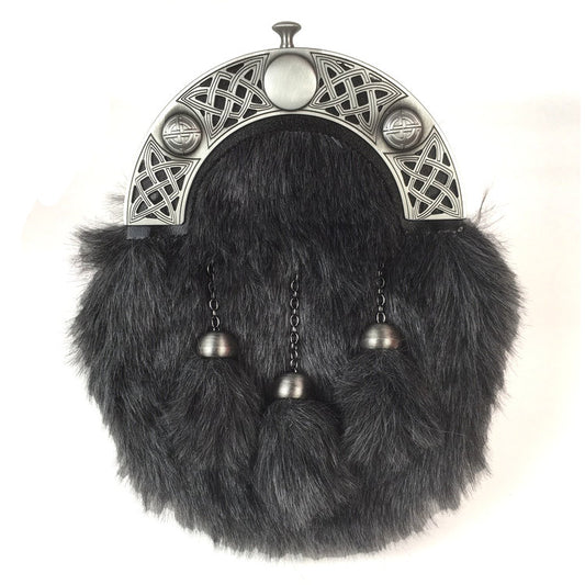 Celtic Pierced Sporran with Synthetic Grey Fur