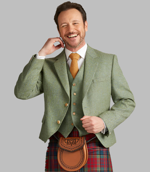 Tenue kilt avec veste en tweed Lovat verte
