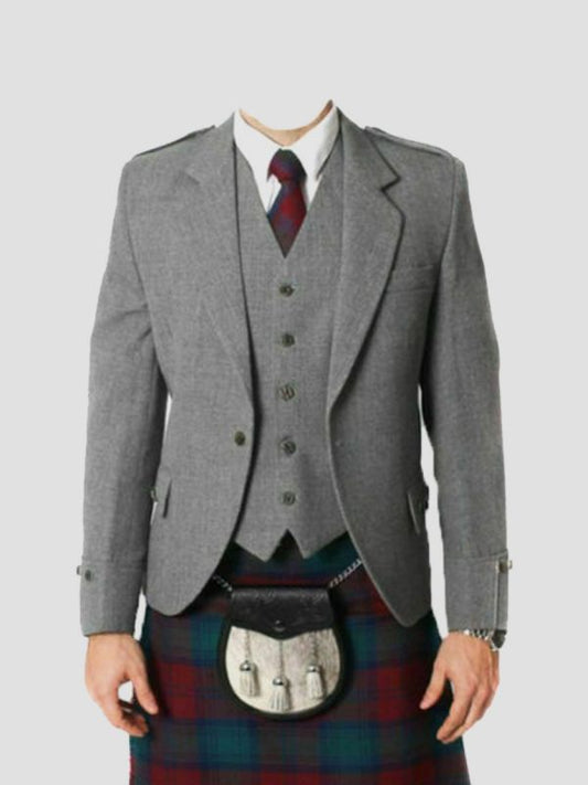 Grey Tweed Argyll Kilt Jacket with Vest