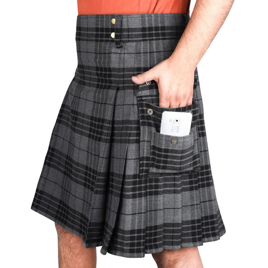 Grey Utility Tartan Kilt For Men