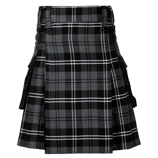 Grey Watch Tartan Utility Kilt with Cargo Pockets