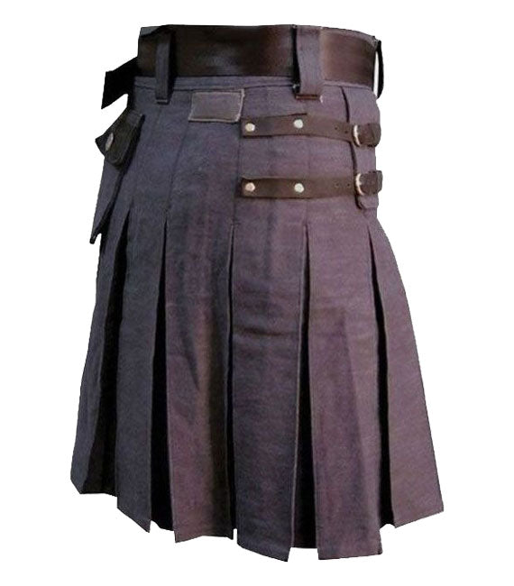 Heavy Duty Denim and Leather Kilt