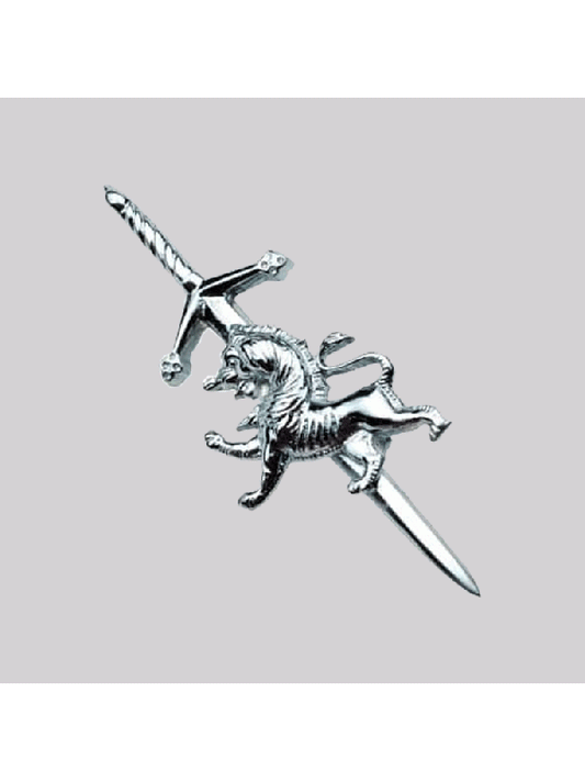 Highland Scottish Rampant Lion Kilt Pin Chrome Finish