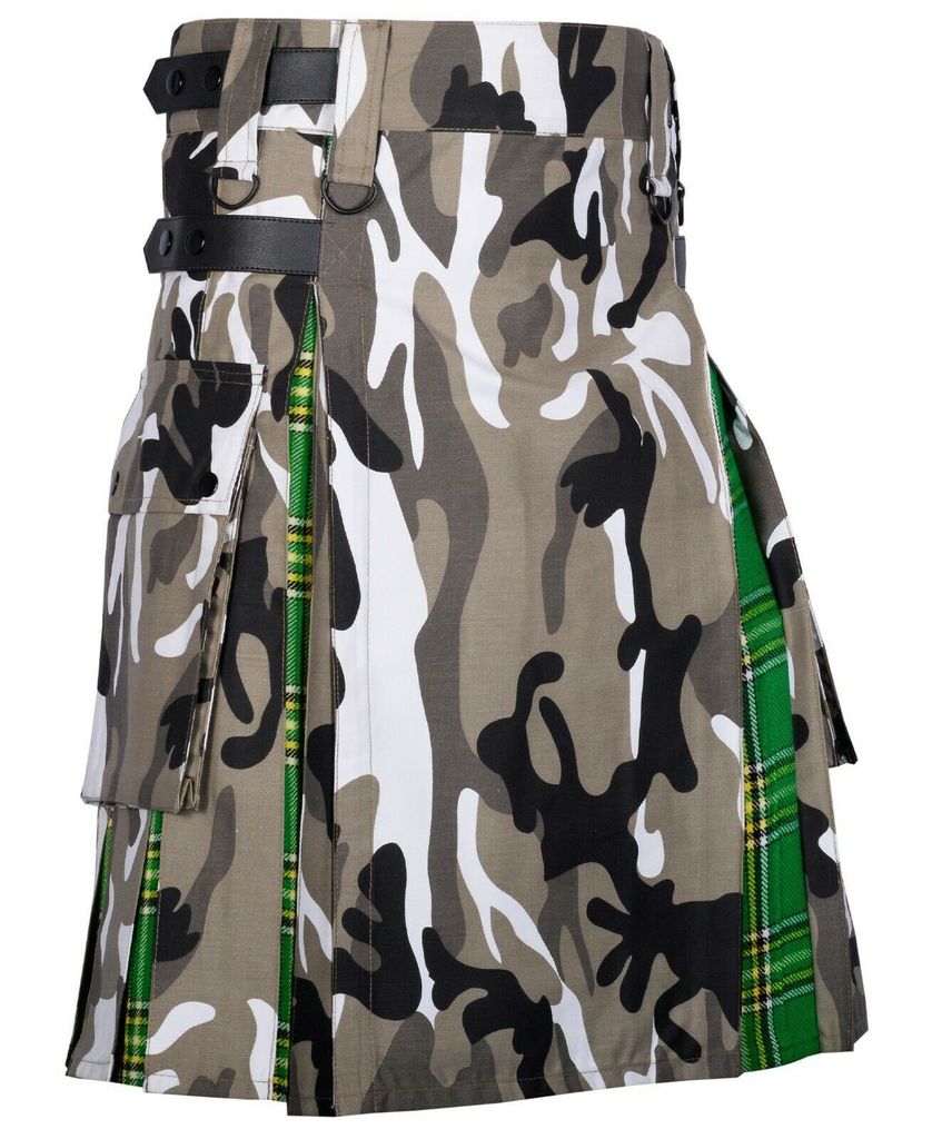 Irish Tartan Utility Kilt Cargo Hybrid Modern Urban Camo