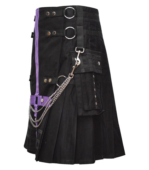 Men Fashion Black Wedding Utility Kilt For Men