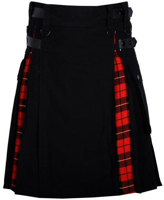 Mens Black Cotton Wallace  Hybrid Kilt