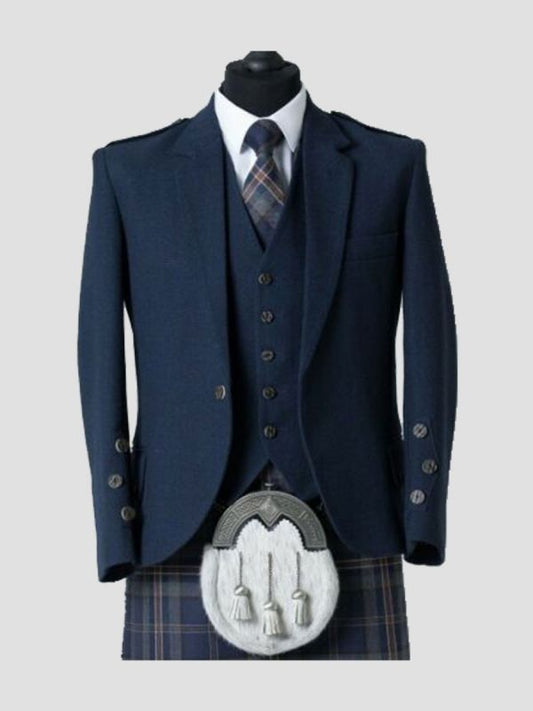 Men’s Blue Tweed Scottish Kilt Jacket with Waistcoat