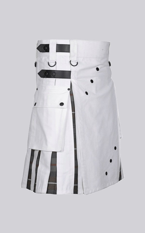 Men's White Cotton Utility Hybrid Kilt