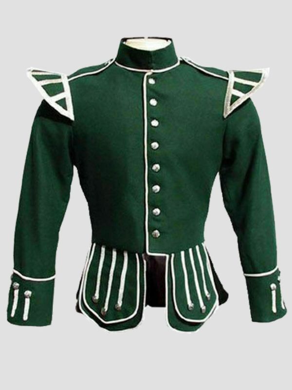 Military Piper Drummer Doublet Green Jacket 100% Wool Custom Made Tunic Jacket