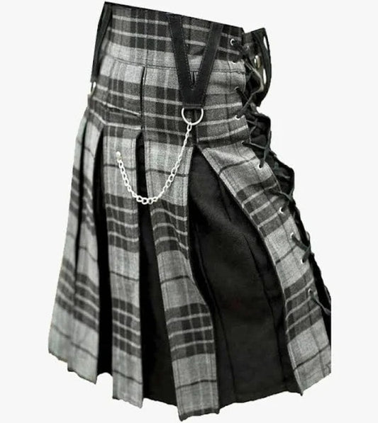 Modern Grey Box Pleated Hybrid Kilt