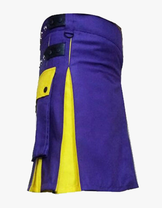 Modern Two Tone Blue & Yellow Hybrid Kilt For Men