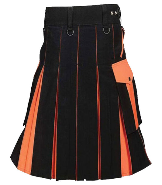 Orange & Black Stylish Utility Kilt For Men