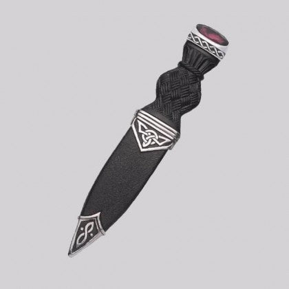 POLISHED PEWTER CELTIC SGIAN DUBH WITH STONE HILT