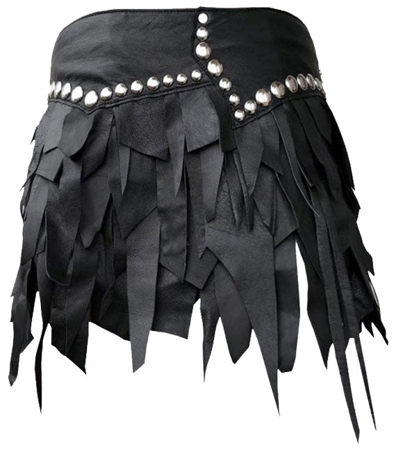 Warriors Style Black Leather Mini Kilt For Women