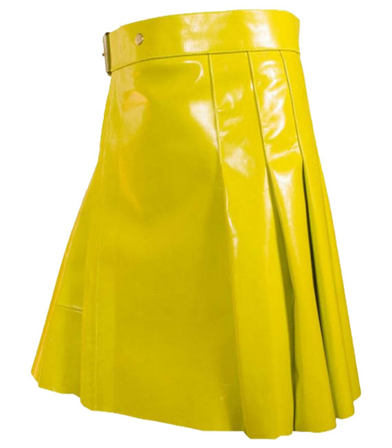 Yellow Color Women Leather Kilt