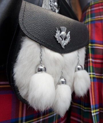 Genuine Fur Baby/Kids Kilt Sporran with Chrome Thistle Badge and Two Tassels 